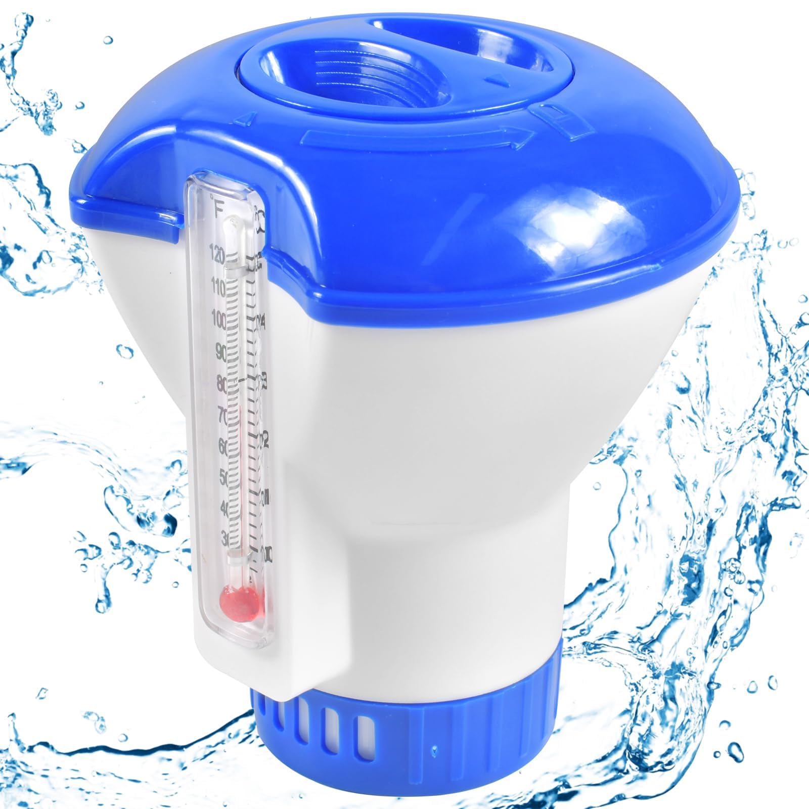 Funmo 5 Inch Pool Dosing Float, Pool Dosing Float with Thermometer, Adjustable Chlorine Float, for Automatic Chlorination and Bromination of Pools