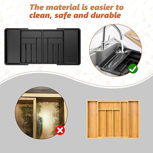 Miniatura 4 de Organizador grande de cajones de cubiertos, organizador de cajones de utensilios, soporte ajustable para cubiertos y cubiertos, bandeja de