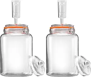 2 Pack 1 Gallon Fermentation Jars with Weights & Airlocks for Sauerkraut, Kimchi, Kombucha, and Pickles