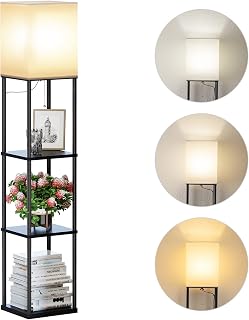 SUNMORY Floor Lamp with Shelves & 3 Color Temps - Modern Black Standing Bookshelf Lamp for Living Room Bedroom Corner