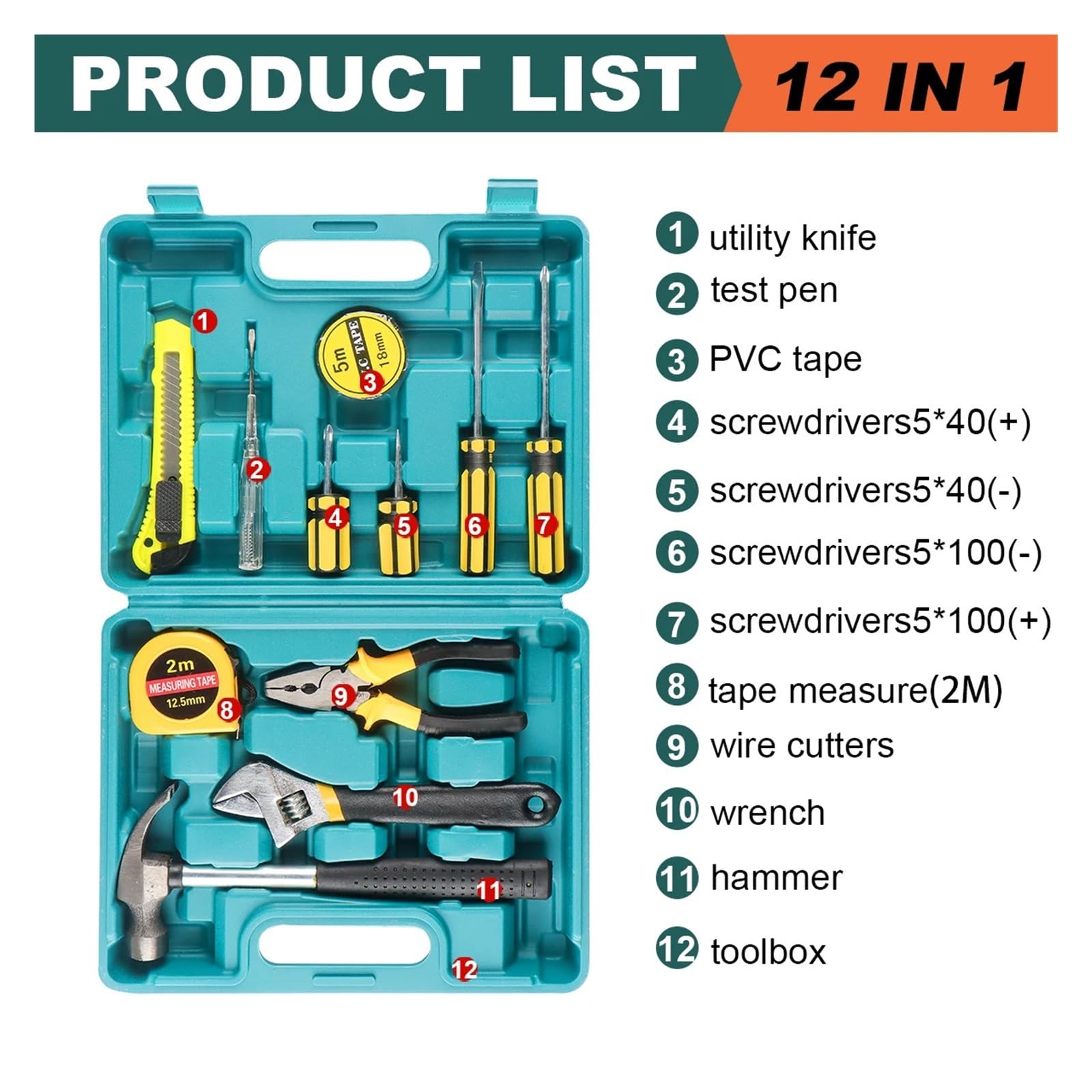 Kit di utensili manuali for la casa multi-dimensione con forbici for cacciavite a martello