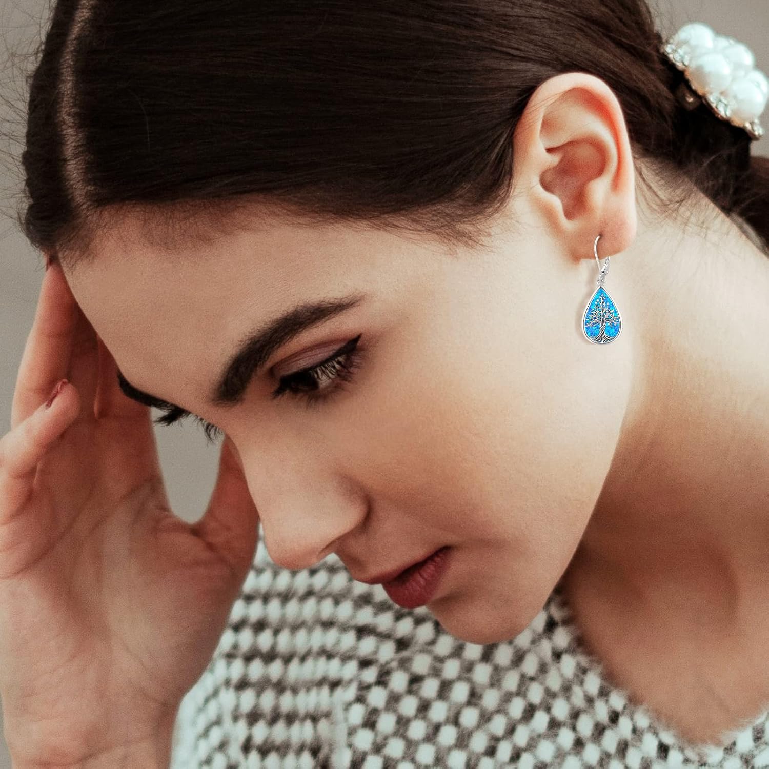 Sterling Silver Tree of Life/Flower/Bee/Animals/Cat/Hummingbird Dangle Earrings Moonstone Turquoise Drop Leverback Earrings Jewelry Gifts - Image 5