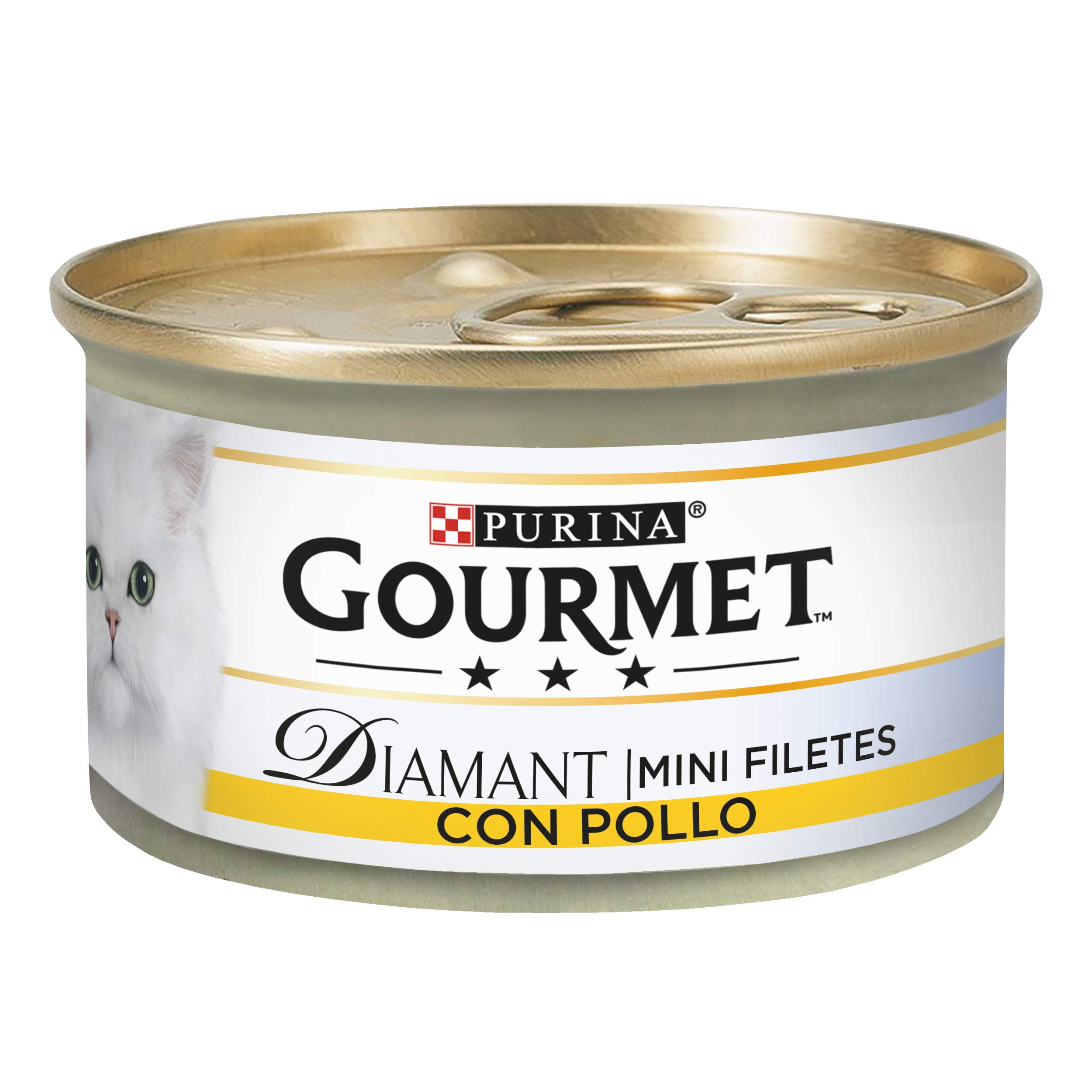 Gourmet Purina Diamant Mini Filetes en Salsa, Comida Húmeda para Gato con Carnes Asadas, 24 latas de 85g