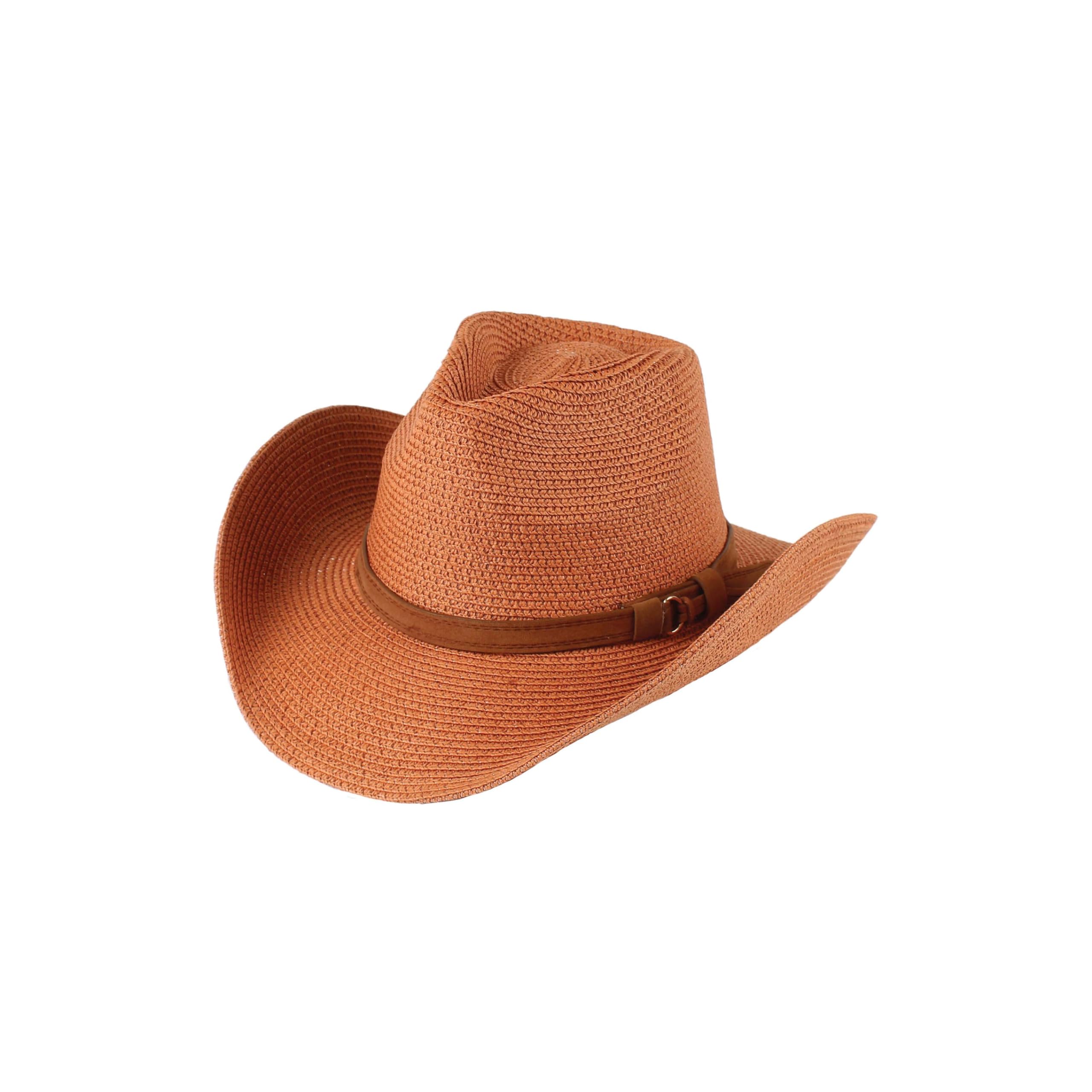 Women's Paper Braid Decortive Crown Cowboy Hat - Rust OSFM