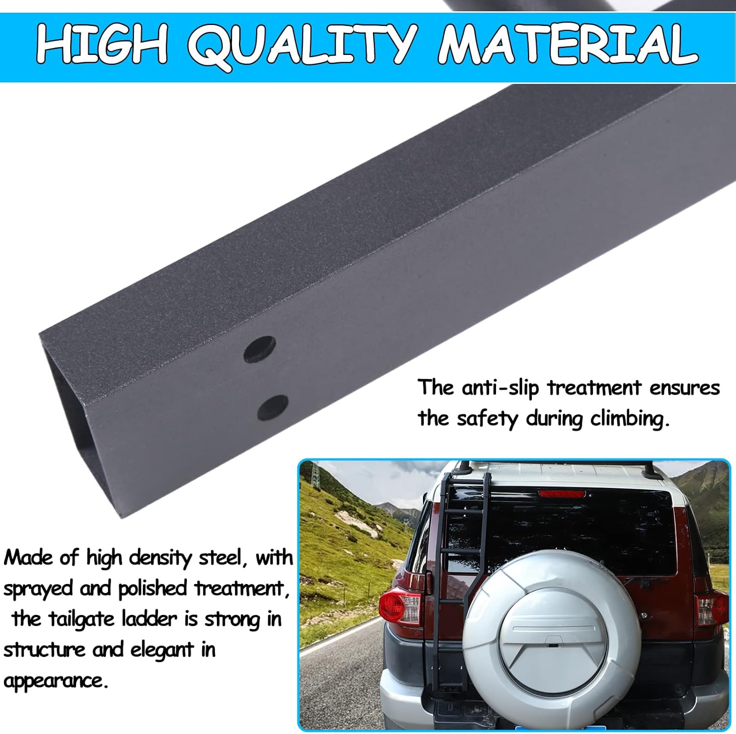 LLKUANG Tailgate Ladder Car Rear Ladder Tail Door Ladder Climbing Compatible with Toyota FJ Cruiser 2007-2021 Aluminum Tailgate Mounted Ladders Rear Gate Ladder Kit Black,Left Side