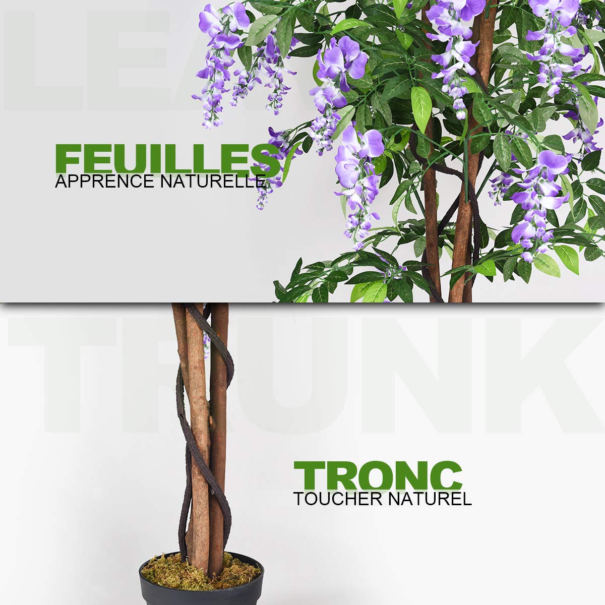 COSTWAY Arbre Artificiel Plante Artificielle en Pot avec Fausses Fleurs Violetes Convient pour Intérieur ou Extérieur Wisteria 150cm