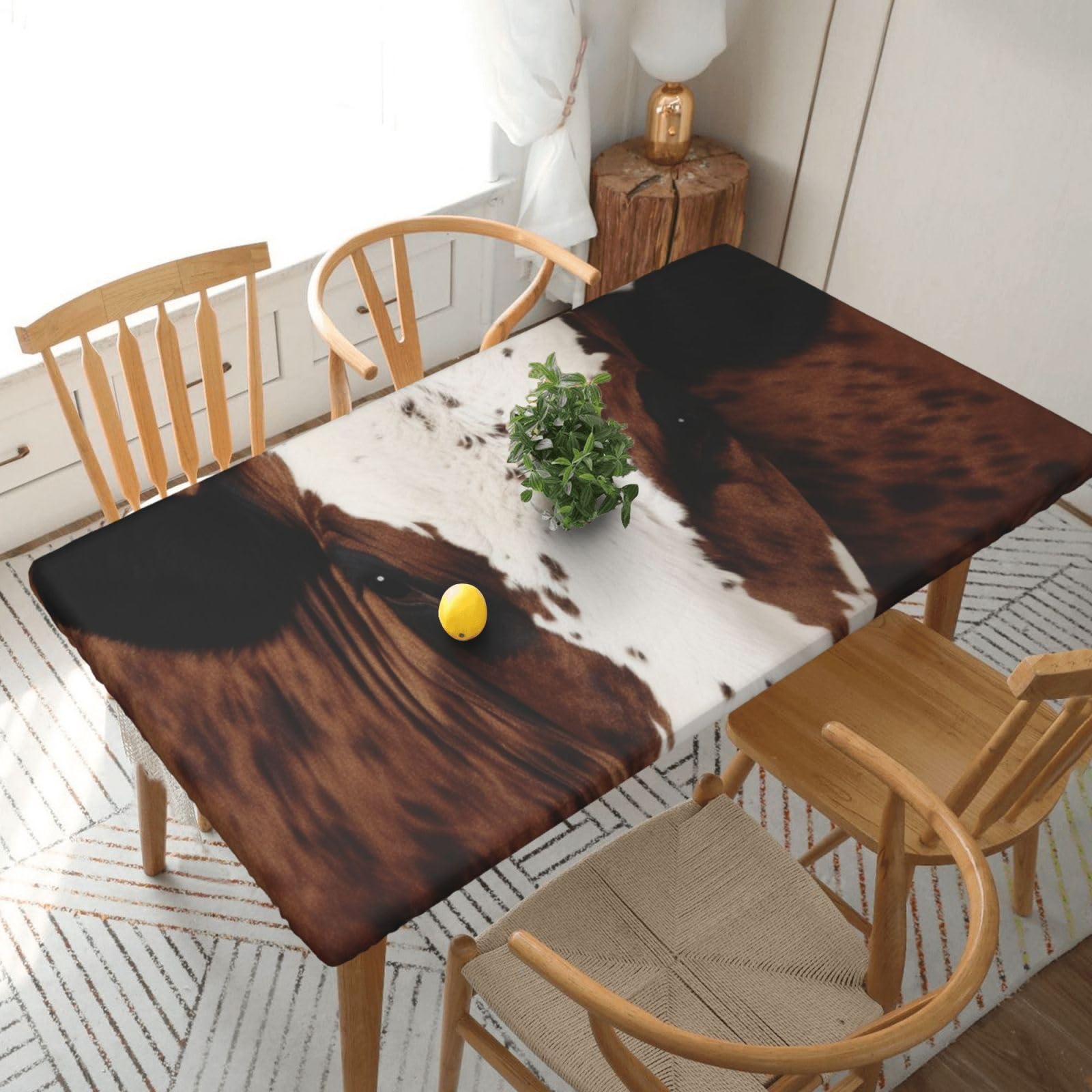 WPKJU Brown Cowhide Art Printed Tablecloths 5ft Rectangular Table Covers Washable Polyester Decorative Table Cloth for Dining Table Picnic Wedding