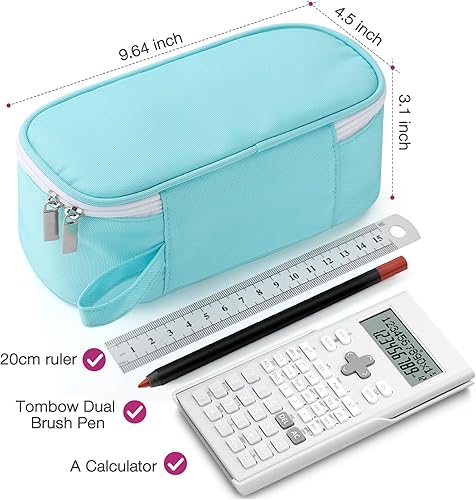 Miniatura 2 de Estuche portátil de gran capacidad para lápices, suministros escolares para estudiantes universitarios, niñas, niños y adultos (verde)