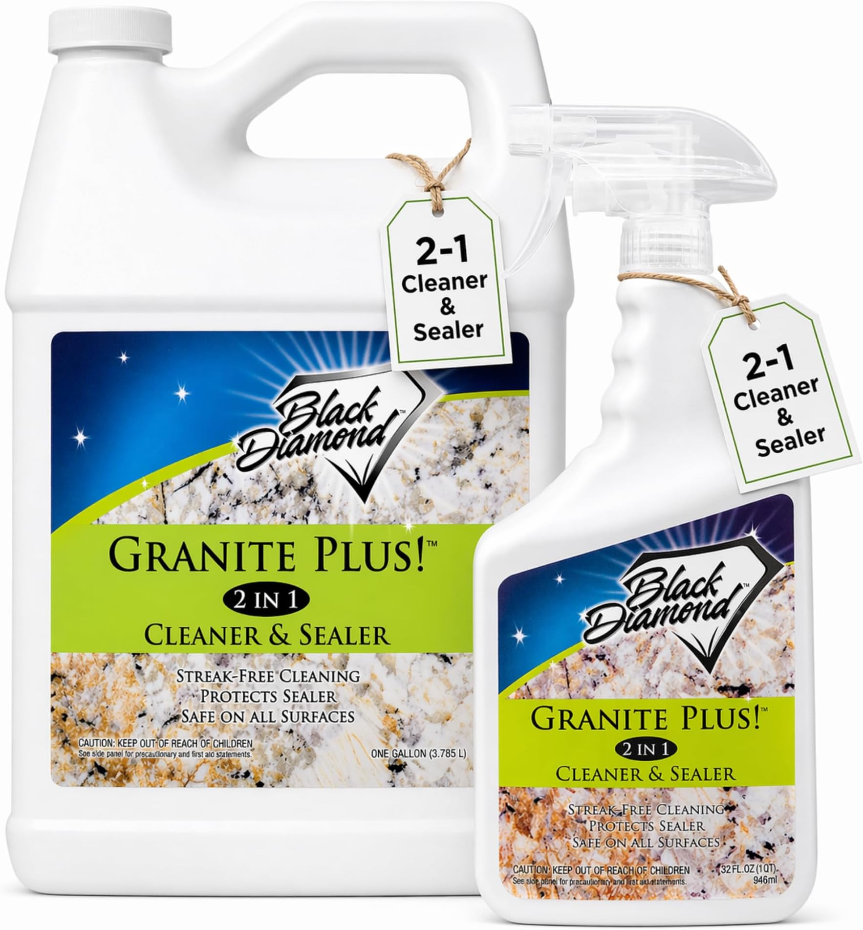 Black Diamond Stoneworks Granite Plus 2-in-1 Cleaner & Sealer, pH Neutral, Streak-Free Stone Cleaner for Granite, Marble, Quartz, Travertine & Limestone Countertops, Ready to Use (1-Quart/1-Gallon)