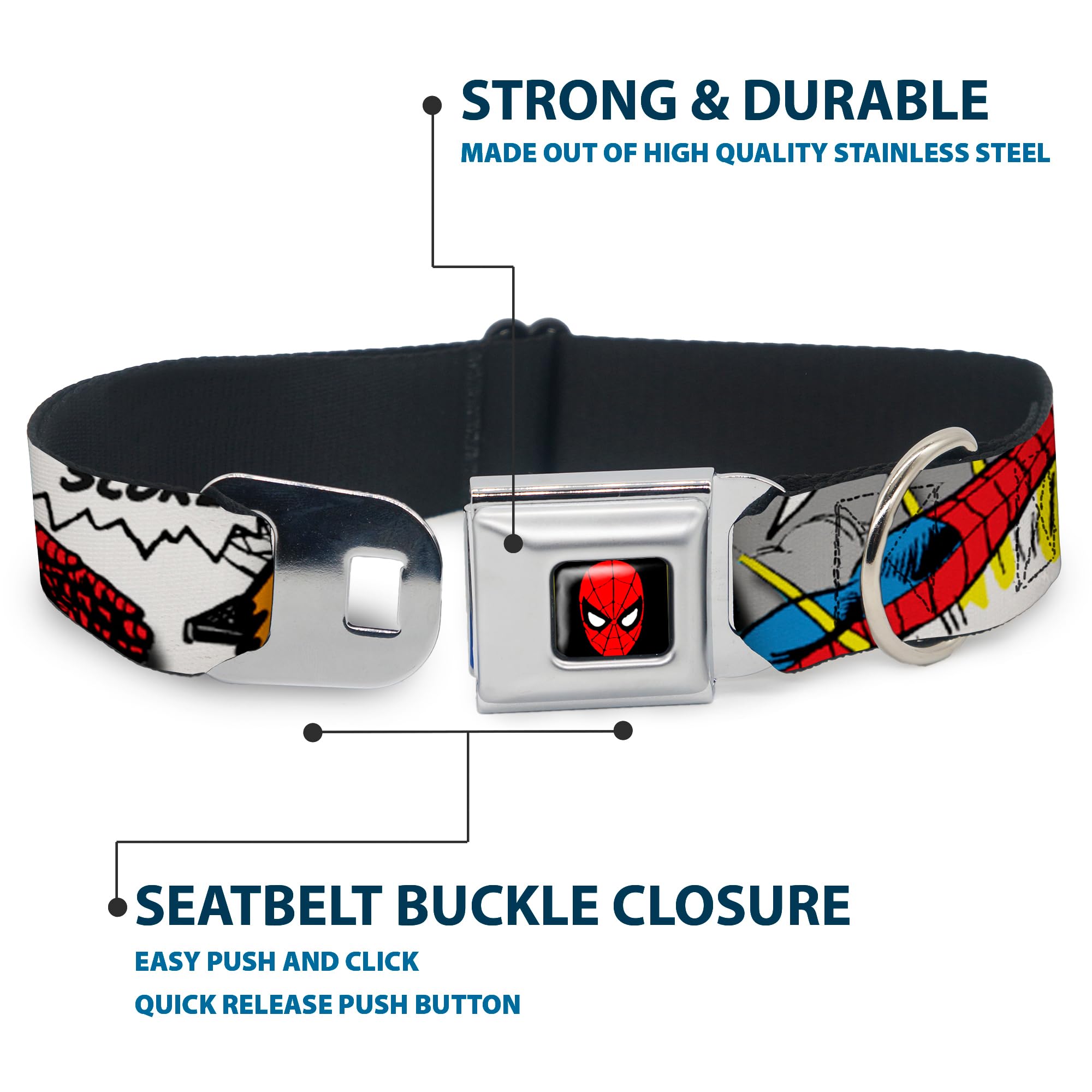 Buckle-Down DC-WSPD019-WS 33-45 cm SPDA-Spider-Man obroża dla psa, szeroka mała