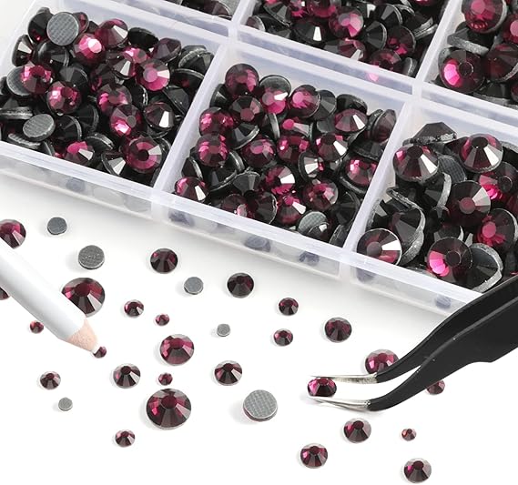 6736pcs Hotfix Rhinestones Flatback,Purple Rhinestones for Crafts Clothes Mixed 5 Sizes, Hotfix Crystals with Tweezers and Wax Pencil Kit, SS6-SS30,Amethyst