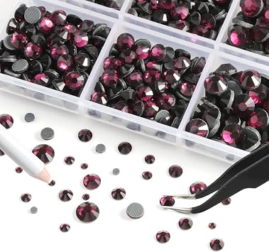 6736pcs Hotfix Rhinestones Flatback,Purple Rhinestones for Crafts Clothes Mixed 5 Sizes, Hotfix Crystals with Tweezers and Wax Pencil Kit, SS6-SS30,Amethyst
