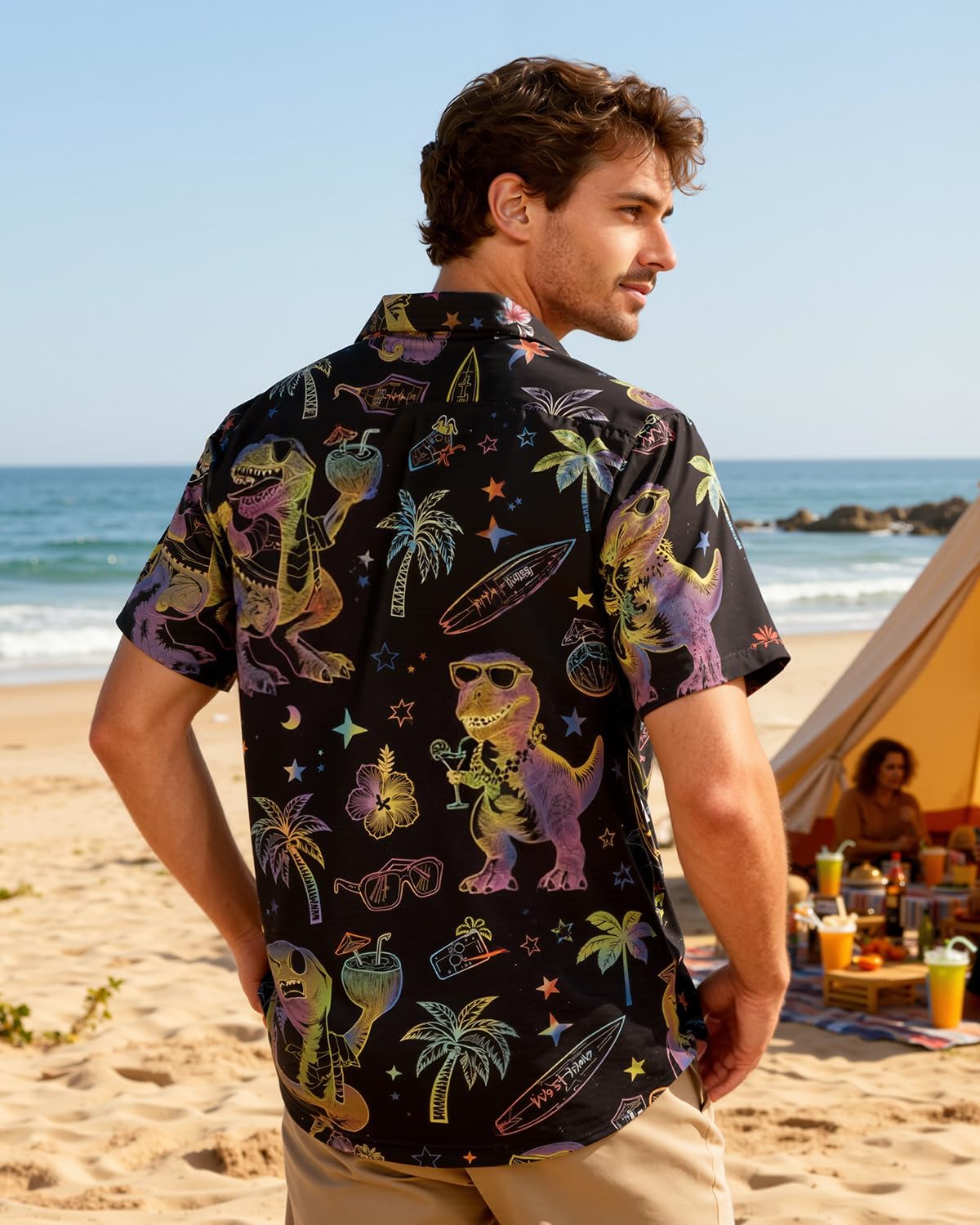 Neon Shirts for Men - Vibrant Print Short Sleeve Button Down Rave Outfit for Party, Festivals & Vacations - Image 5