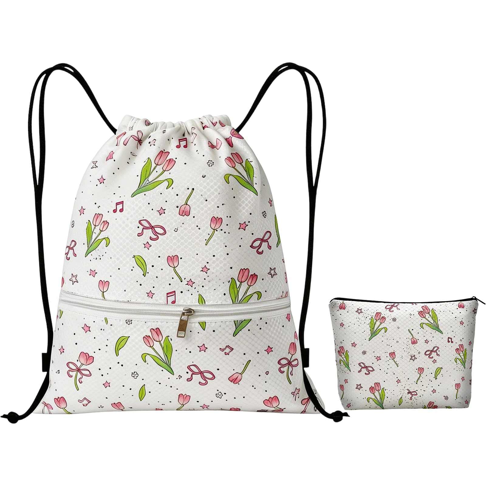 nnOuOnn Waterproof Drawstring Swimming Bag for Kids, Cute Tulip Large Capacity Drawstring Combination Backpack Swim Gym PE Bag with Zipper for Women Girls School Travel โ image 1