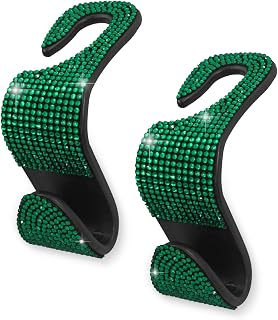 OSIFIT 2PCS Car Seat Hooks, Bling Car Rhinestone Headrest Hooks, Universal Bling Car Interior Accessories, for Handbag, Clothes, Purse, Water Bottle (Green)