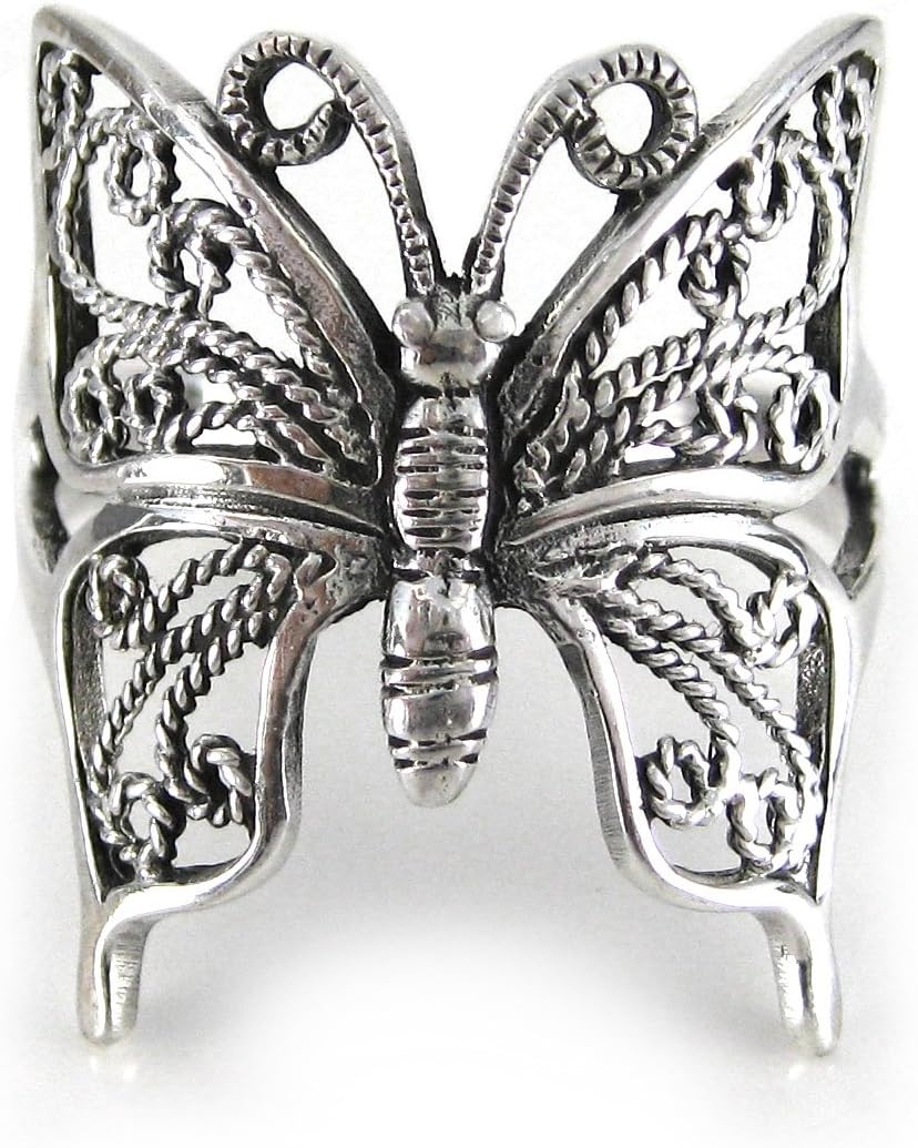 Sterling Silver Filigree Butterfly Ring, Size 8