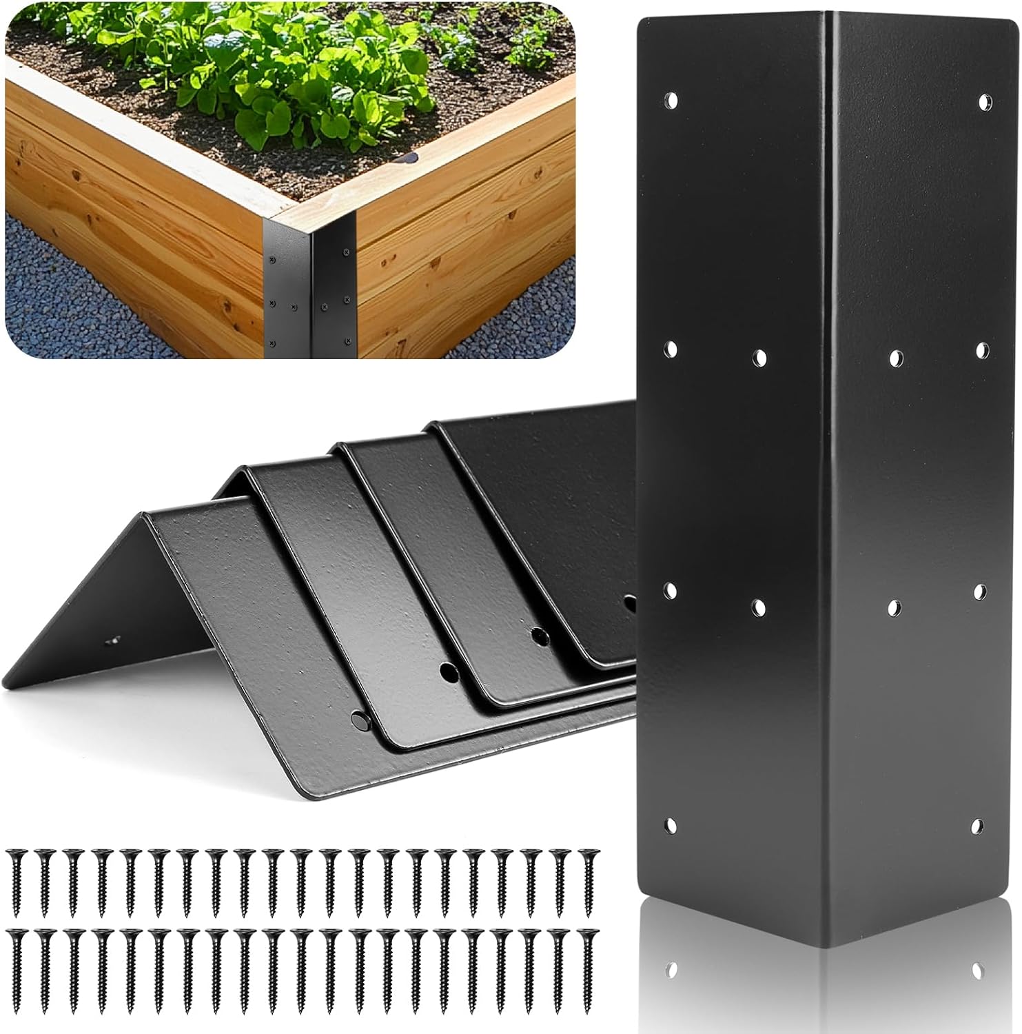 Raised Garden Bed Corner Brackets for Flower Vegetable Furniture Planter Wood Garden Bed Box, Black Metal Corner Brackets Decorative with Screws (Matte Black -8pack, 3"x3"x6")