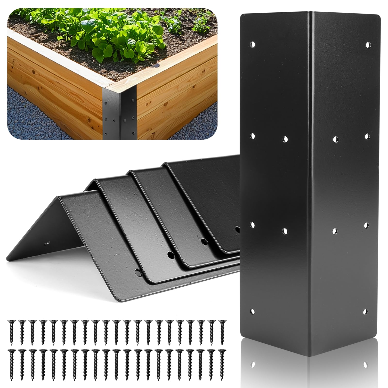 UCandy 4 Pack Corner Brackets for Wood, Heavy-Duty Metal Corner Brackets for Raised Garden Bed,11" x 3" x 3" Garden Bed Corner Bracket, Rust Resistant