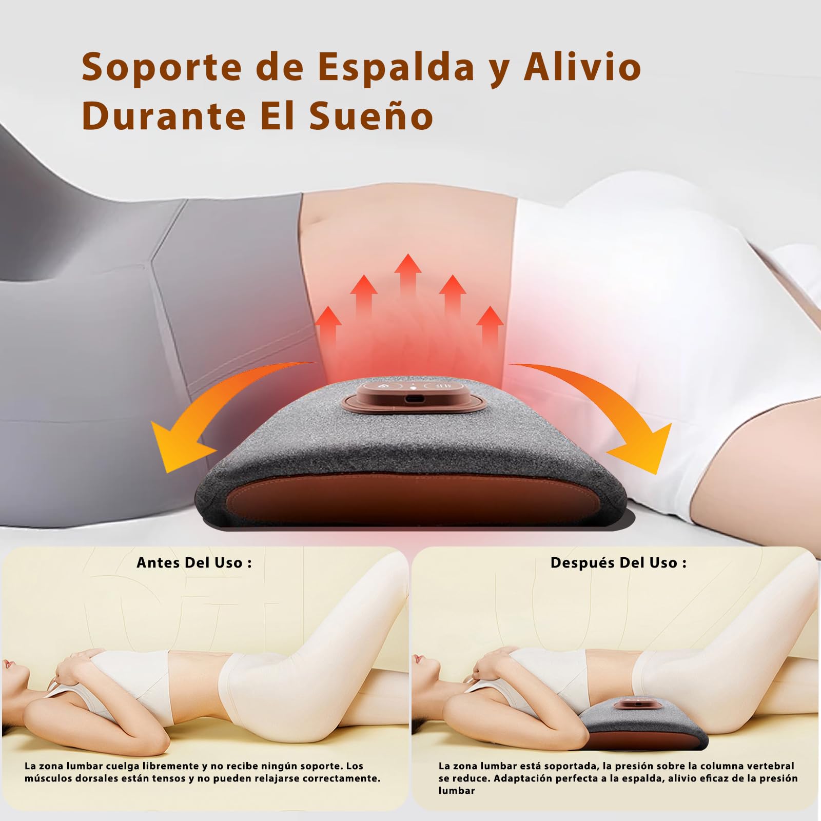 Almohada Lumbar Eléctrico 3 en 1 con Calor y Masaje por Vibración para Sofá, Silla y Coche