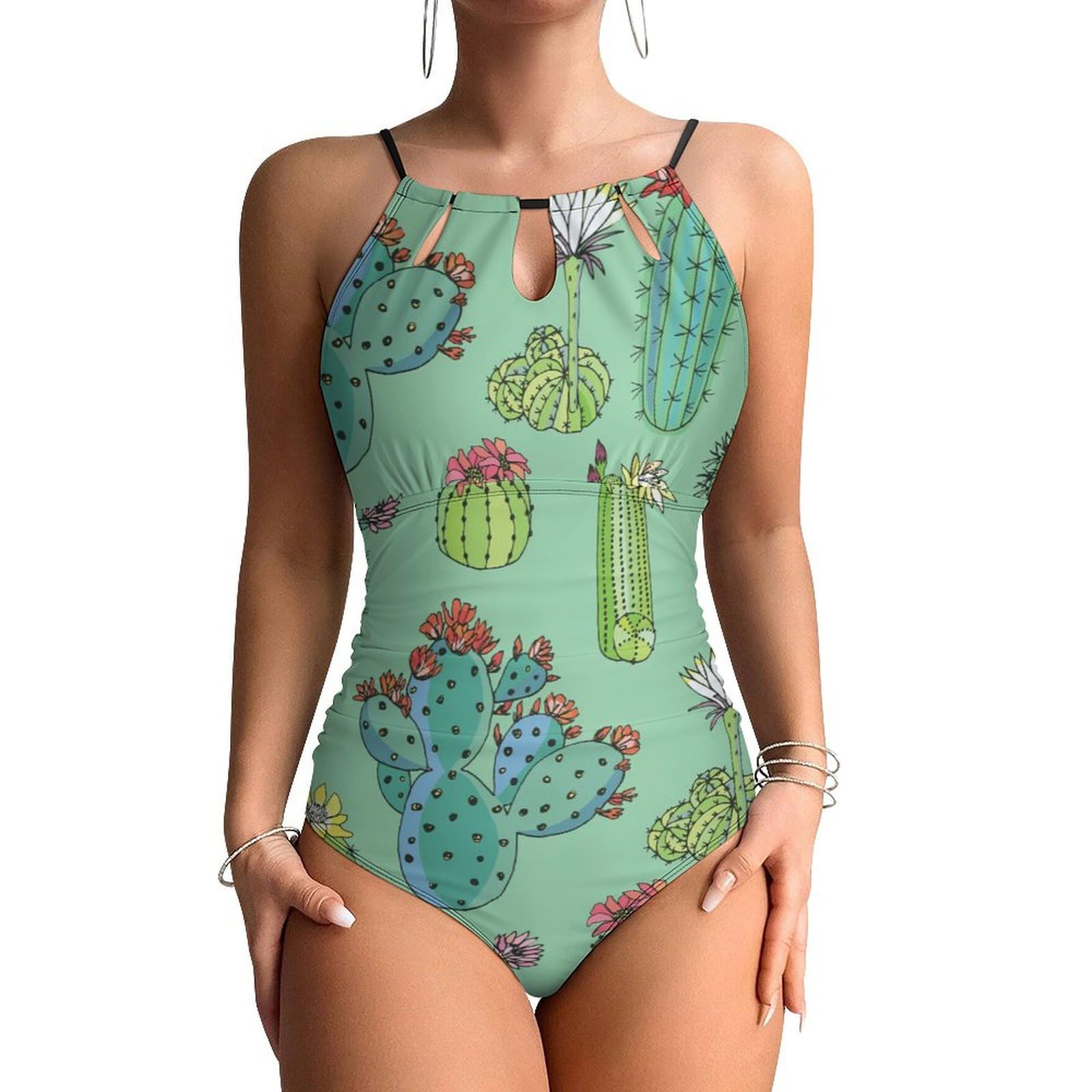 Monokini imprimé cactus avec doublure gainante haute qualité - 8