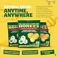 Vista 2 de Honees Gotas rellenas para la tos de mentol, miel, mentol y eucalipto, alivio natural del dolor de garganta, nada artificial, pastillas