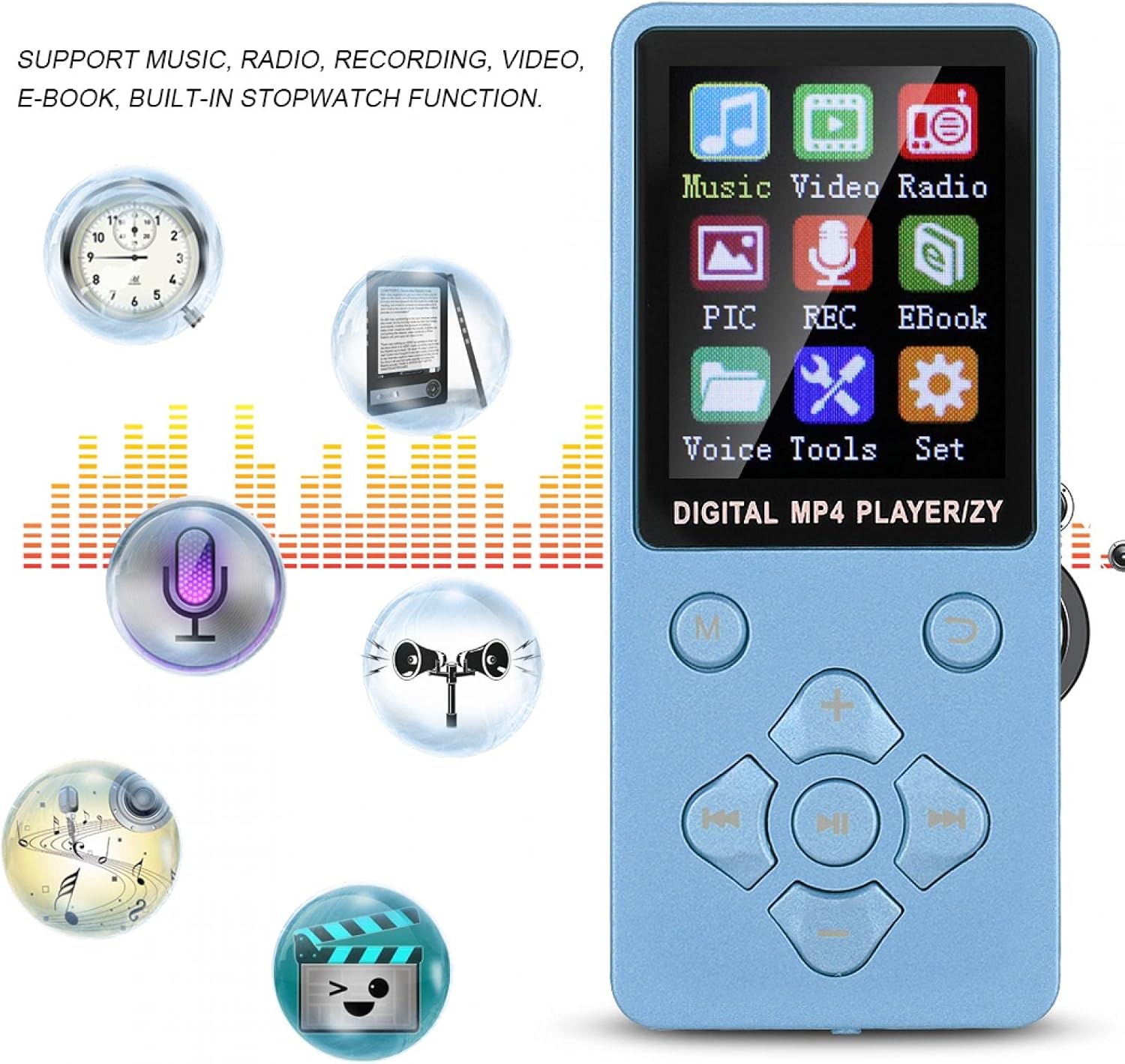 Acogedor 32GB MP3 MP4 Player with Bluetooth 4.2, 1.8" Color Screen Portable Music Player, 6-8 Hours, Support E-Book, Video, Radio, Recording(Card Not Include)(Blue) : Toys & Games