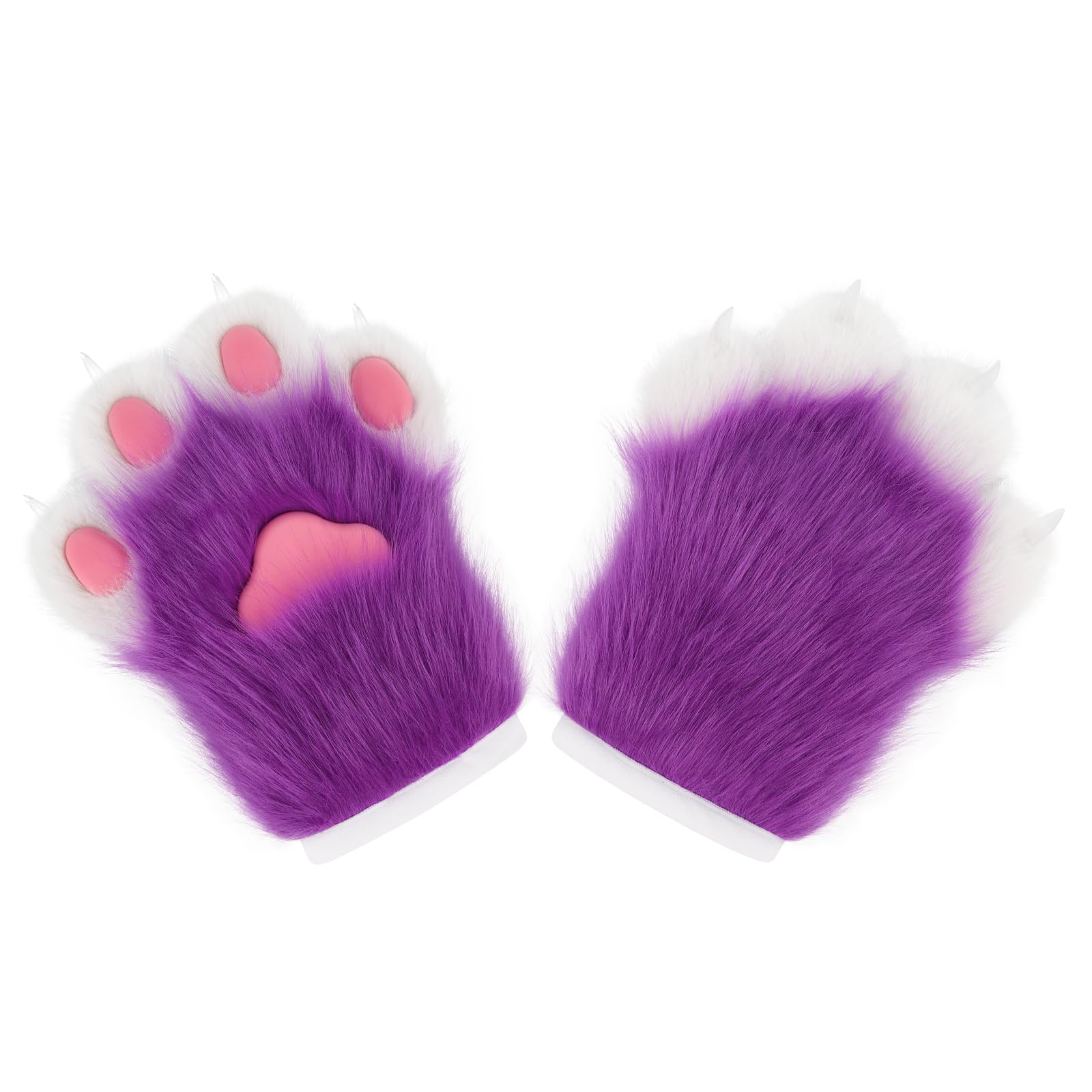 Faux Fur Plush Furry Cat Claw Gloves Fursuit Animal Fox Paws Mittens Halloween Cosplay Costume Accessories for Adult: Purple