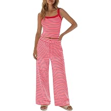 SENSERISE Womens Striped Lounge Set Loungewear | 2 Piece Outfits, Spaghetti Strap Tank Top, Wide Leg Pants, Pajama Sets, Summer Travel Sets, Beach Vacation Outfits