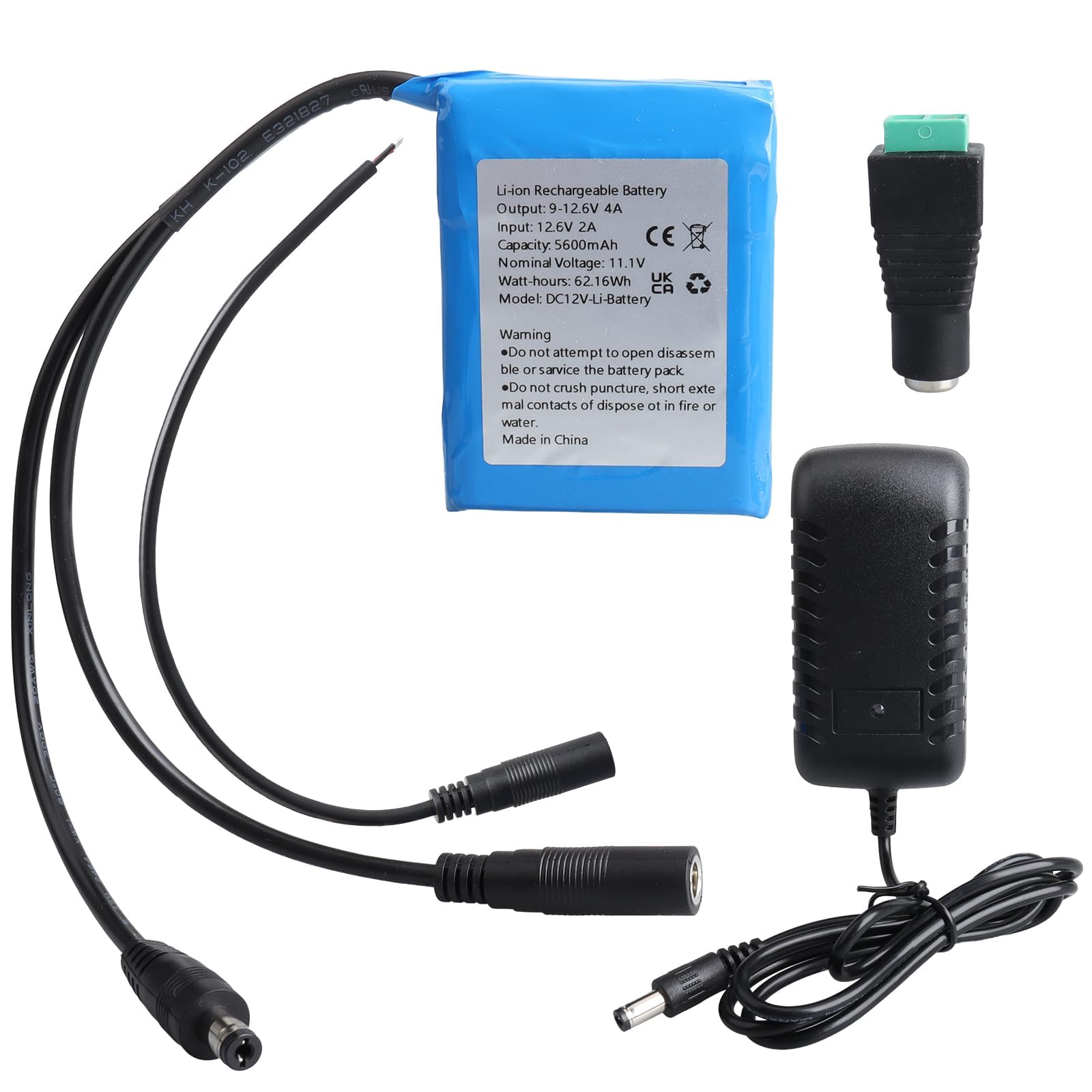 12V 5600mAh Li-Polymer Battery Pack with Charger Compatible with 12 V Devices, DIY Project, Bike Light,Radio, Fishing Light, LED Light Strip, CCTV Camera, Routers, Car DVRs, etc.
