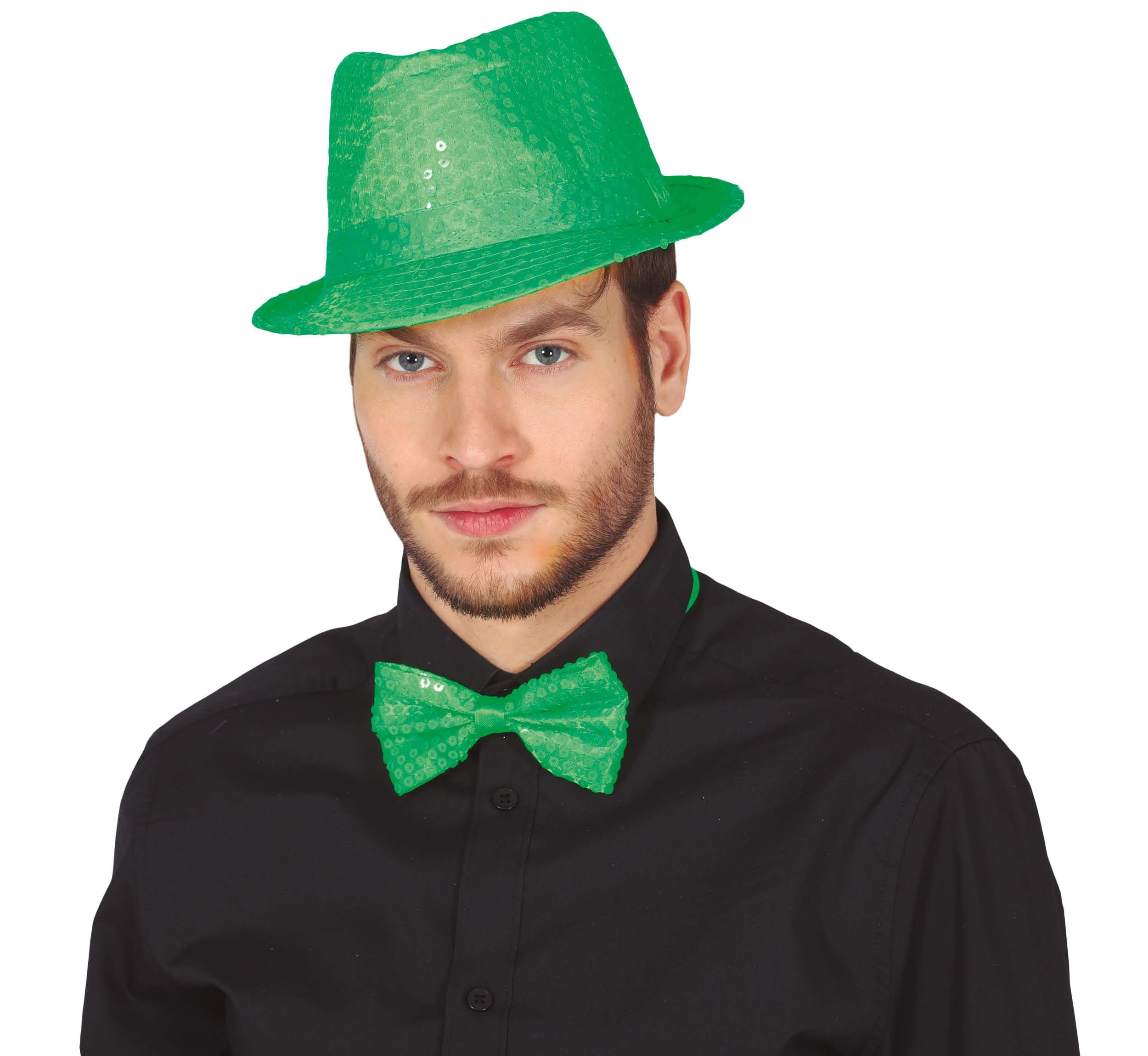 FIESTAS GUIRCA GORRO GANGSTER LENTEJUELAS VERDE NEON