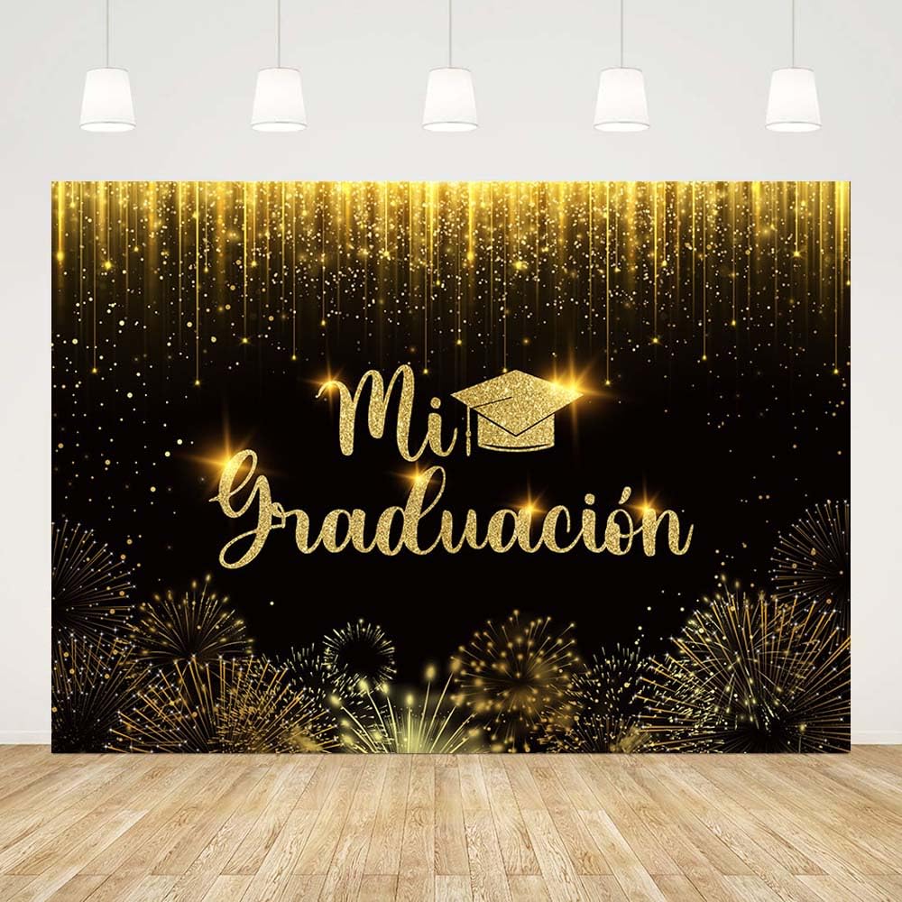 AIBIIN 7x5ft Congrats Grad Backdrop Mi Graduacion Photography Background Black Gold Bokeh Gliter Congratulation Graduate Class of 2026 Prom Party