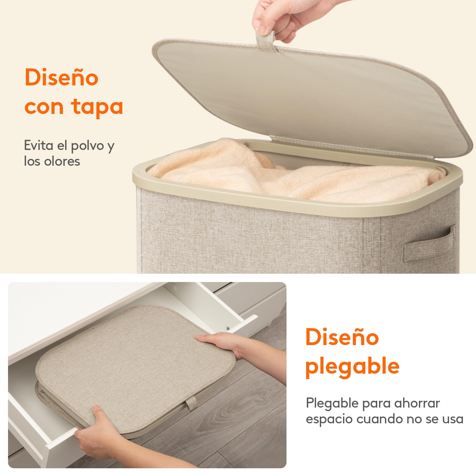 Lifewit Cesto Ropa Sucia con Tapa y Ruedas, Cubo Ropa Sucia Plegable con Bolsa Extraíble, Laundry Basket para Dormitorio, Baño y Lavadero, 105L, Beige