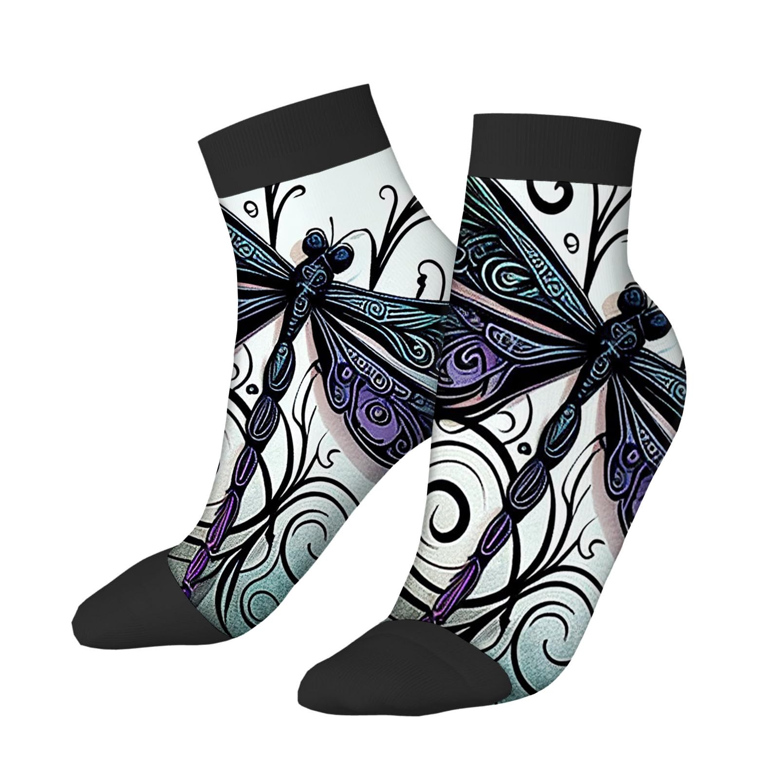 OOZ Dragonfly In Black And Purple Women Socks Summer Women Socks Warm Soft Socks,Sports Socks Running Athletic Socks for Women men,Black