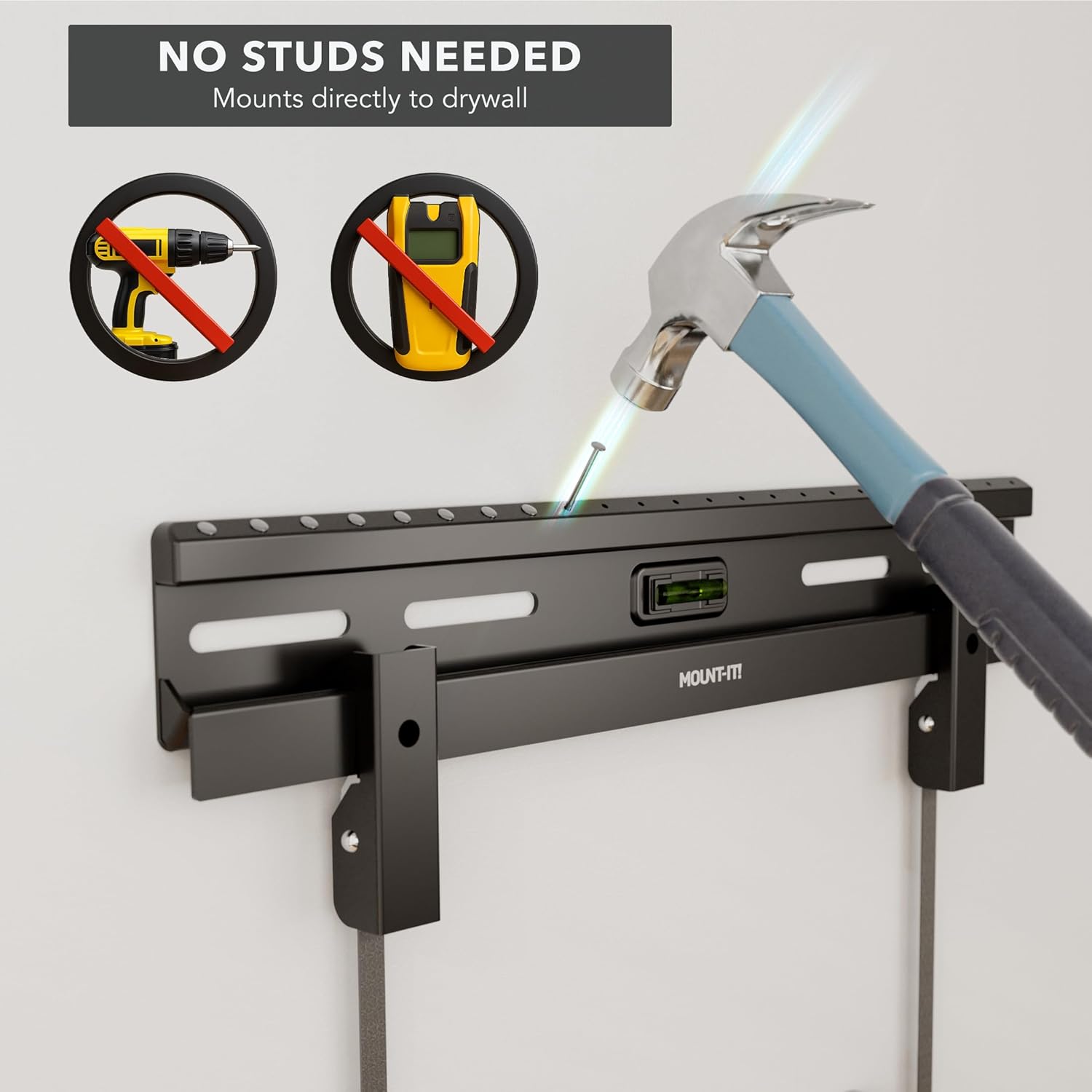 Mount-It! No Stud TV Wall Mount, Studless Drywall TV Bracket for 23–65 Inch Flat Screen TVs, No Drill Easy Install, Slim 1.1” Low Profile, Supports 77 lbs/132 lbs, VESA 100x100–400x400