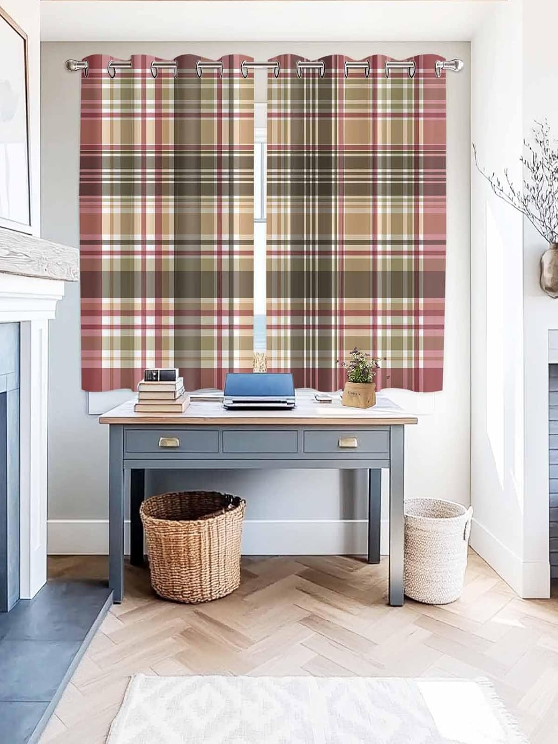 Buffalo Plaid Curtains for Living Room 72 Inch Length Drapes, Farmhouse Style Retro Green Red Plaid Window Treatments Curtain Panels, Grommet Top, 2 Pack