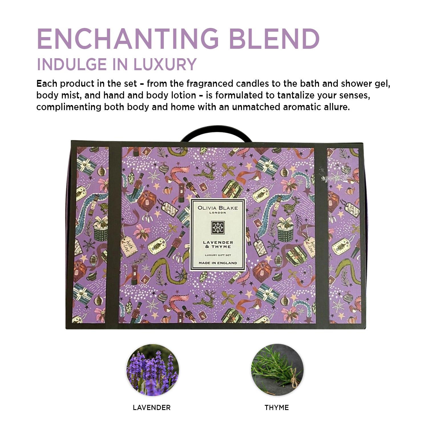 Gift Sets – Luxurious Everyday Essentials for Women, Lavender & Thyme - Fragranced Candles, Bath Gel, Body Mist, Hand & Body Lotion