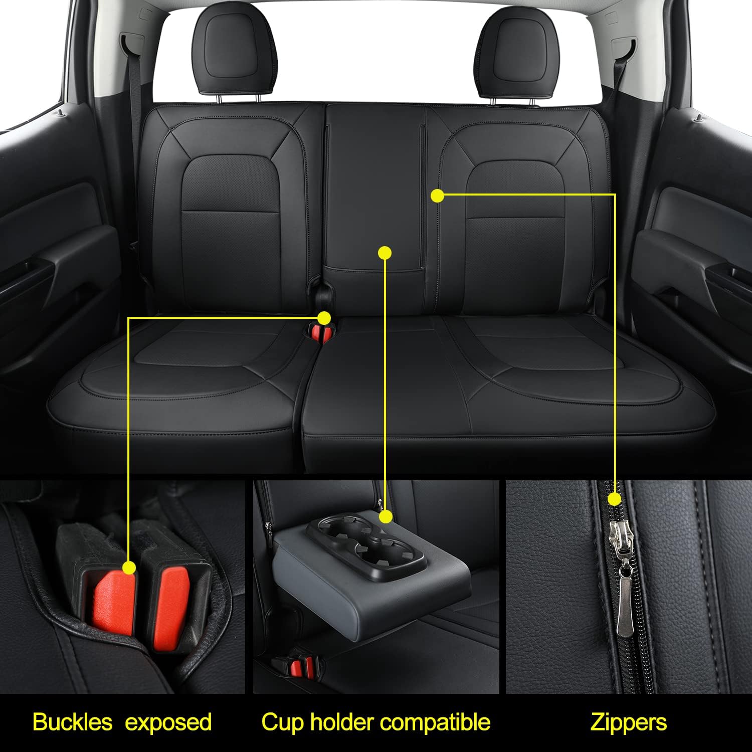 Covertopia Chevy Colorado and GMC Canyon Seat Covers, fit for 2015-2022 Colorado and Canyon Crew Cab Z71 LT ZR2 Work Truck with Faux Leather (Black)