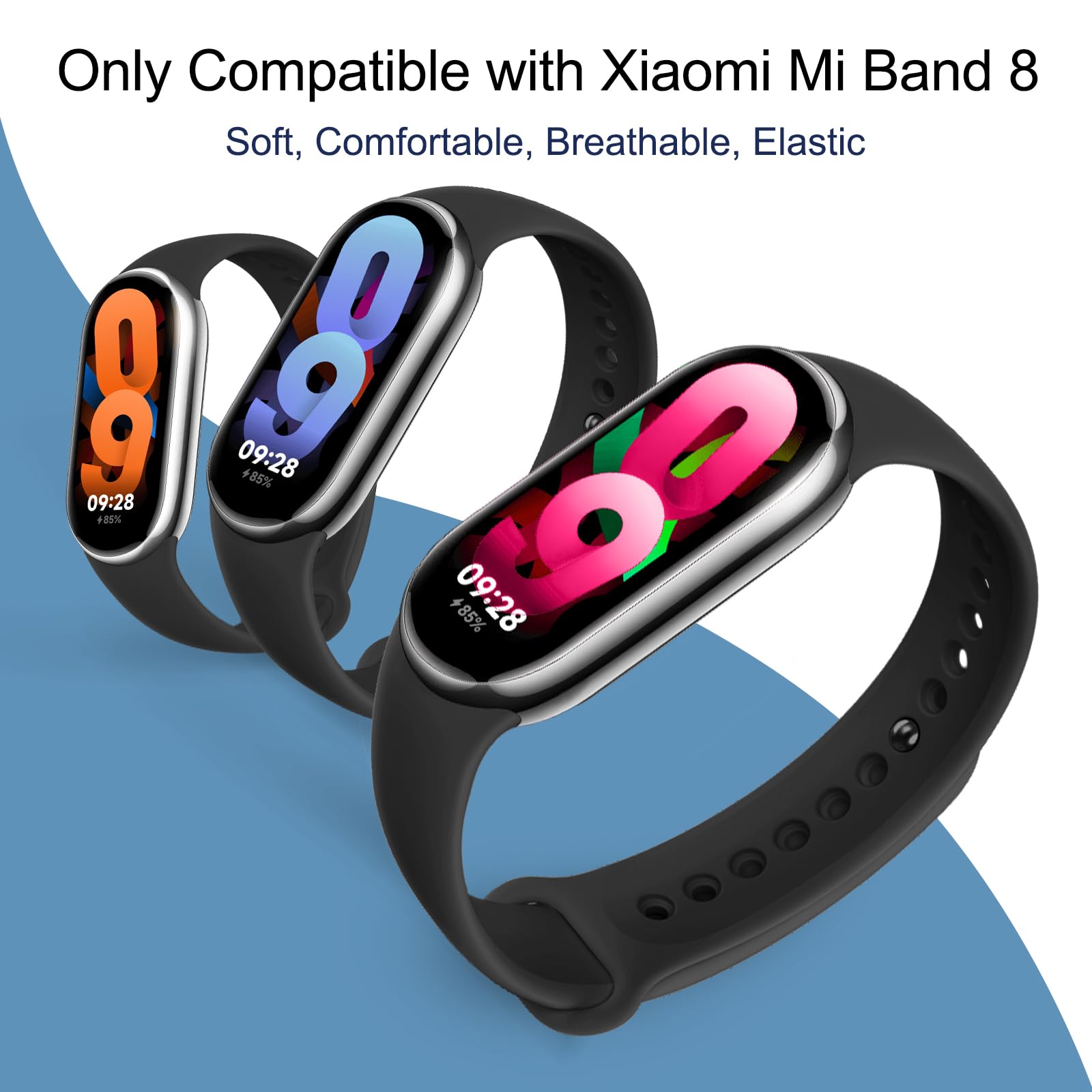 Higgs 3 Pezzi Cinturini Compatibile con Cinturino Xiaomi Mi Band 8/Mi Band 8/Xiaomi Mi Band 9/Mi Band 9 per Donna e Uomo, Cinturino Remplacement Sportivo Silicone Morbido Traspirante