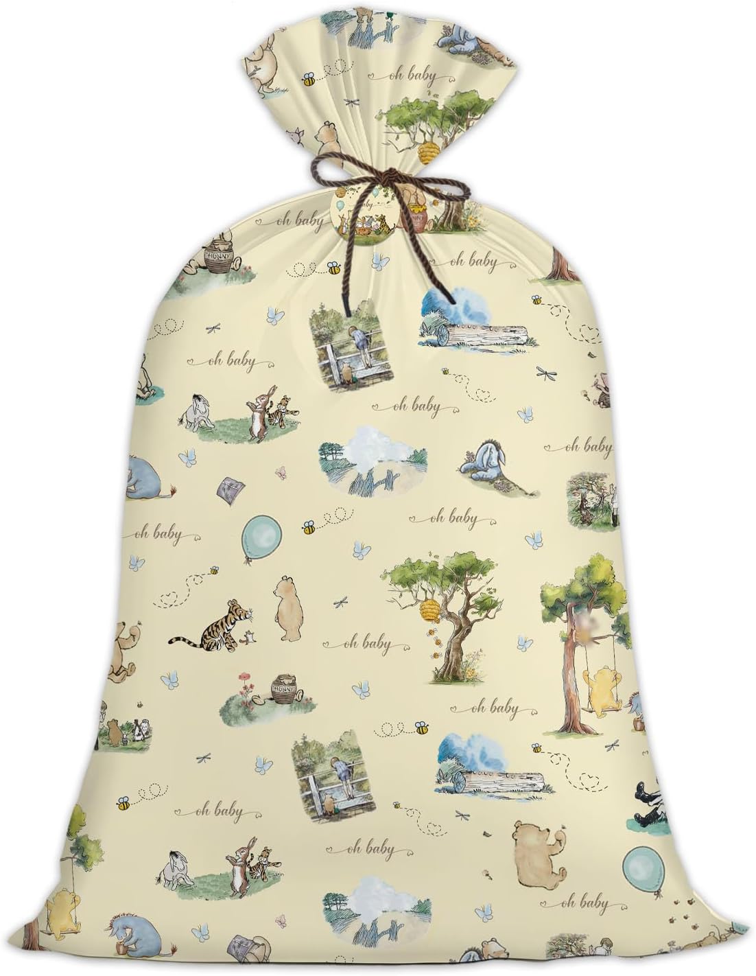 BBSTARING 1Pcs Winnie Extra Large Plastic Gift Bag, Bear Oversized Favors Gift Bags, Large Gift Wrapping Bags for Baby Shower Gender Reveal Birthday, Pooh Party Favors Supplies Decoration, 56" x 36"