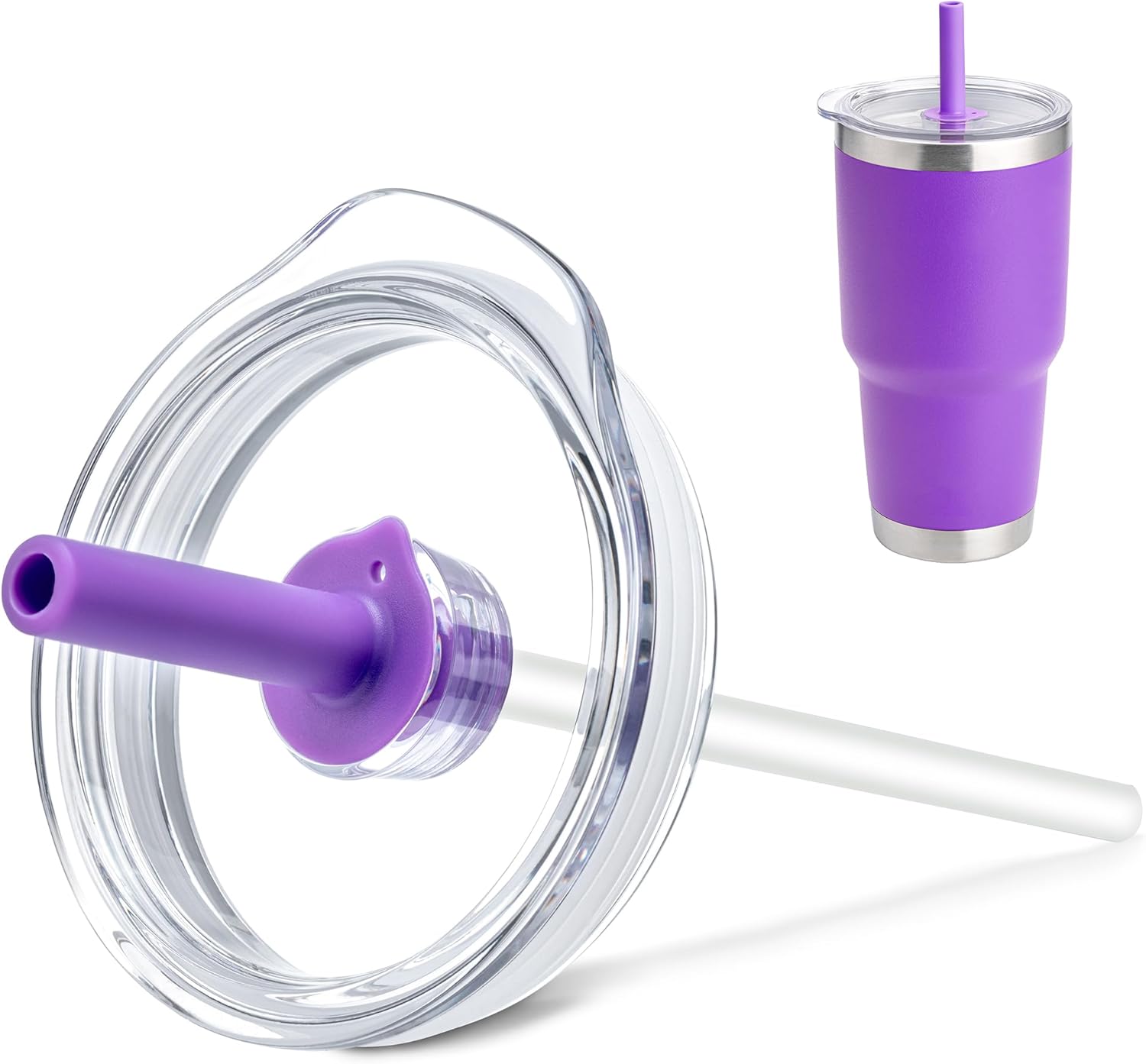 Leak - Proof Straw Lid - Replacement for YETI Rambler 14 oz Mug, 26 oz Straw Cup, 30 oz Tumbler & 35 oz Tumbler - Press Fit Cover (Purple)