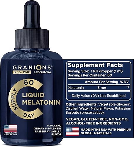 Miniatura 8 de Granions Melatonina líquida 3 mg  Soporte líquido para dormir para adultos y niños de 6 años en adelante  Gotas de melatonina sublinguales para un