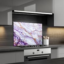 Lavender Gold Tempered Glass Backsplash for Kitchen, Stove Back Cover & Splash Guard, Easy-to-Clean Heat Resistant Wall Art, Decorative Glass Panel for Behind Stove or Sink