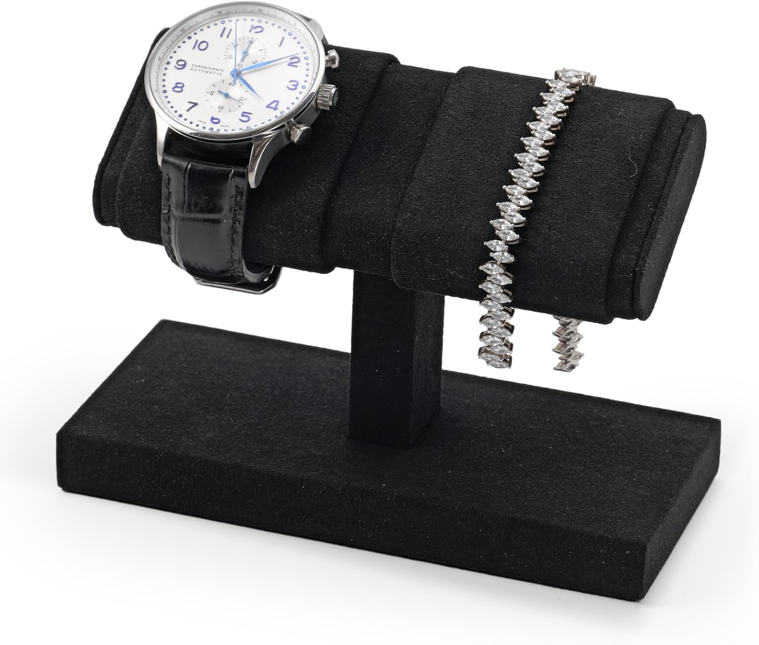 Microfiber Watch Display Stand T-bar For Men And Women, Jewelry Holder Organizer For Wristwatch/Bracelet/Storage Display Rack (Black)
