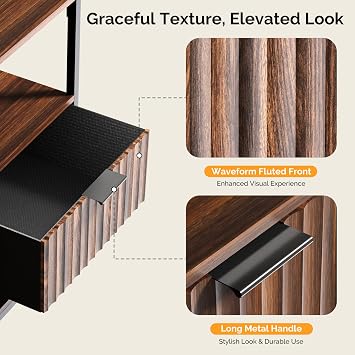 Bonnlo Bedside Table,Charging Station, Grille Nightstand for Small Space