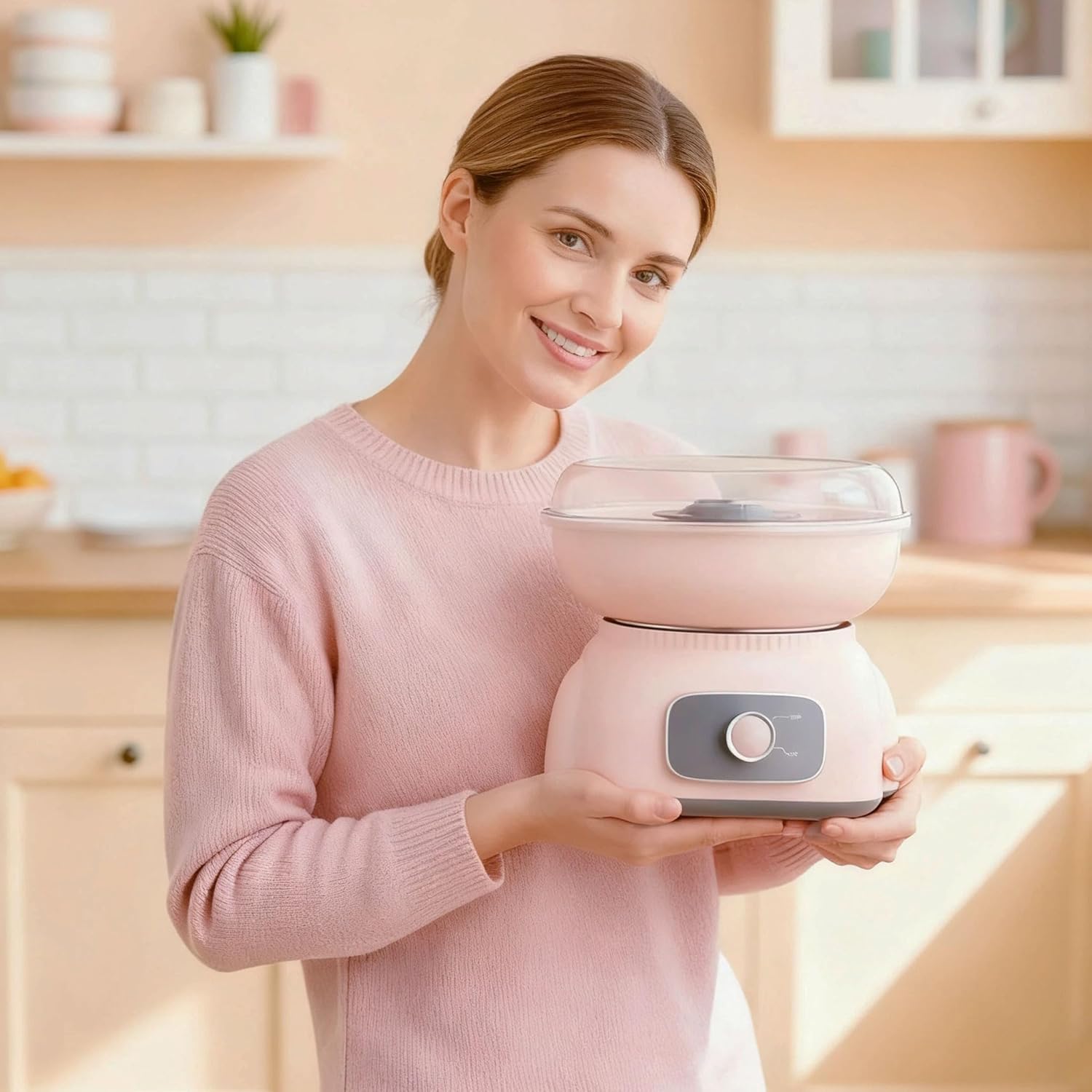 Cotton Candy Maker, Mini Pink Cotton Candy Machine for Weddings, Birthday Parties, Christmas and Halloween, Easy to Clean, Home Use