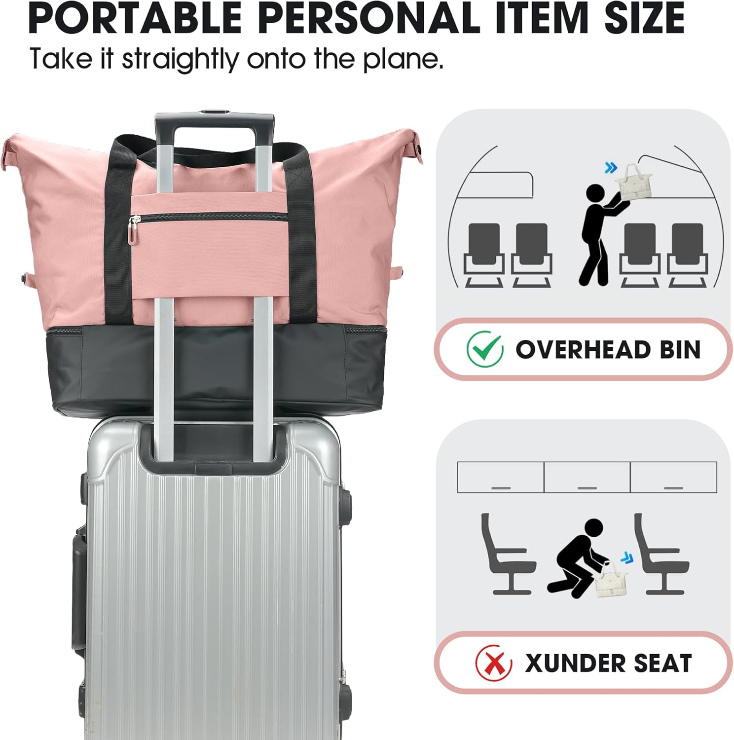 Oeihuivt Weekender Bags for Women - 21 Inch Large Travel Duffel Bag 2-Piece Set with Shoe Compartment, Heavy-Duty Canvas Leather Carry On Overnight Tote - Image 6