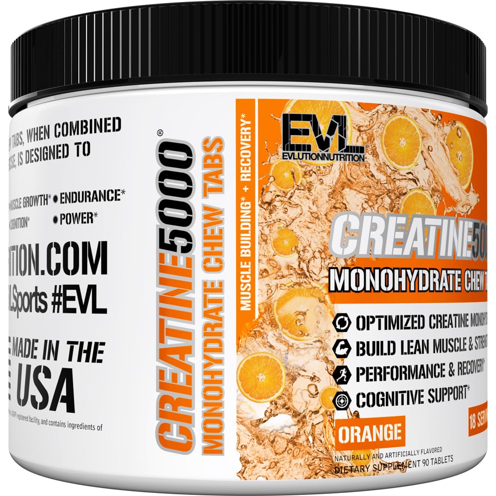 Evlution Nutrition Creatine5000 Monohydrate Chew Tabs - Muscle Growth, Strength, Performance, Recovery & Cognitive Support - 5000mg Creatine Monohydrate Per Serving - 18 Servings - 90 Tablets - Orange — Amazon image 5