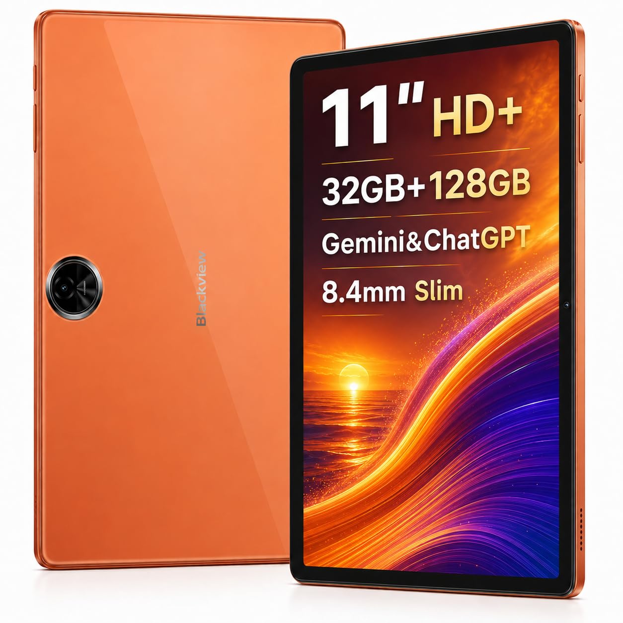 Blackview ZENO 5 Tablet Android 16 AI, 11'' HD+, 32GB+128GB, 2TB Esterna, 3 Assistenti Intelligenti AI, Ultrasottile 8,4mm, Batteria 8300mAh, Dual SIM 4G, 13MP+8MP, Doppio Speaker BOX, GPS, Arancione