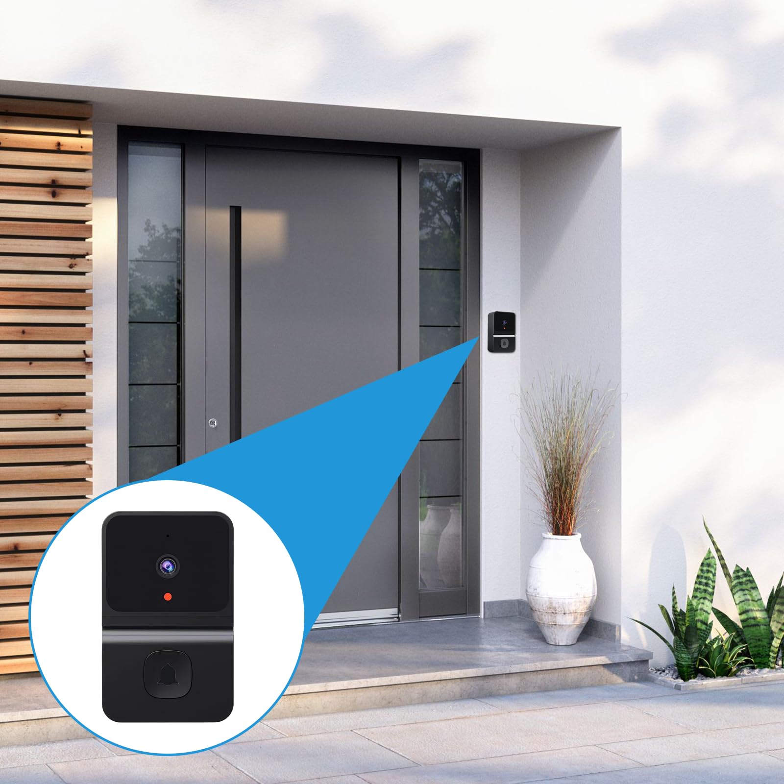 Sporgo Videoportero inalámbrico: Videoportero WLAN 1080P con cámara inalámbrica, WiFi 2,4 G, videoportero de seguridad con visión nocturna por infrarrojos HD/audio de dos vías/campana/soporta SD y