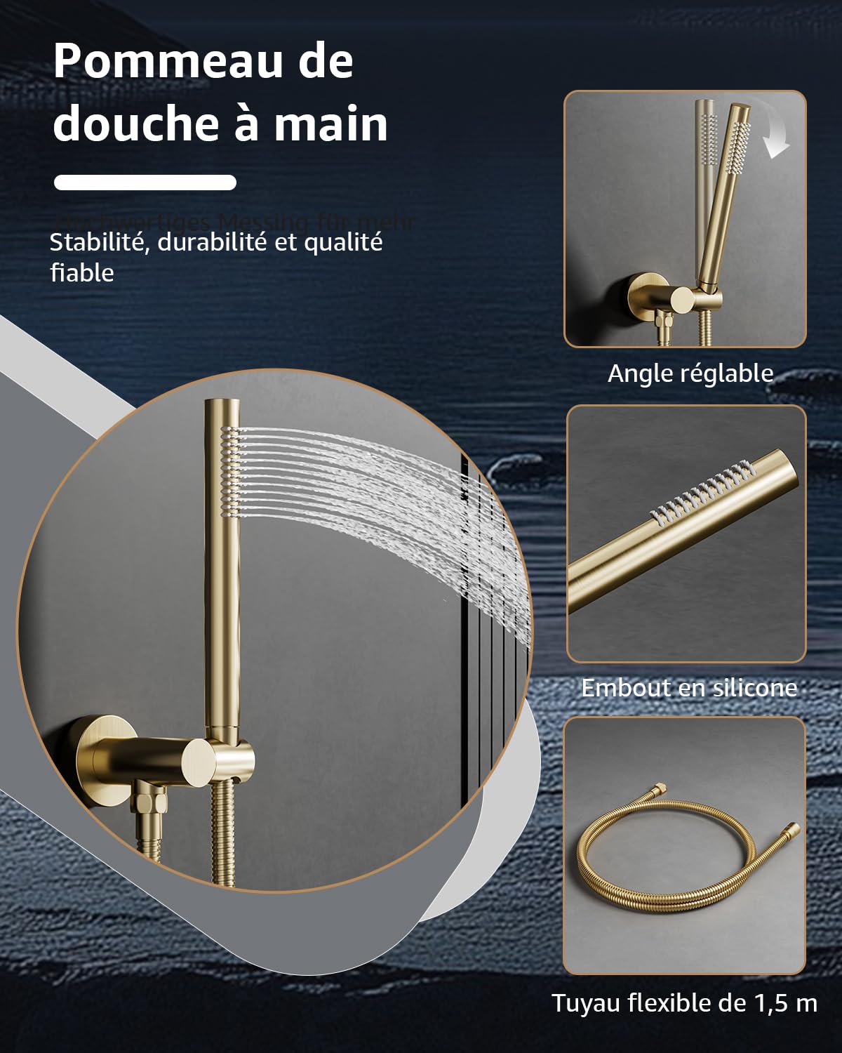 Colonne de Douche Encastrable Or Brossé, Ensemble de Douche avec Mitigeur